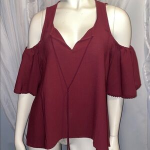 Guess Burgundy Cold Shoulder Blouse